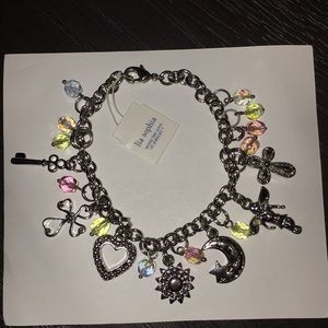 Lia Sophia 7 1/2” cut crystal & charm bracelet NWT